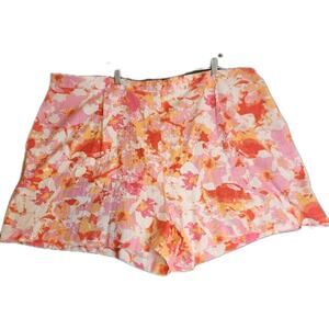 ASOS DESIGN CURVE Floral Print Size 22 Linen Blend Shorts Pockets Pink White NWT